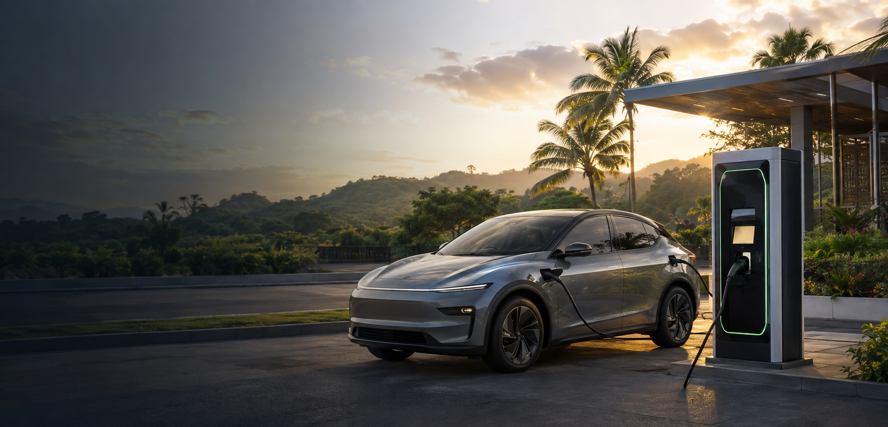 Electric vehicle at a Solwin fast charging station
